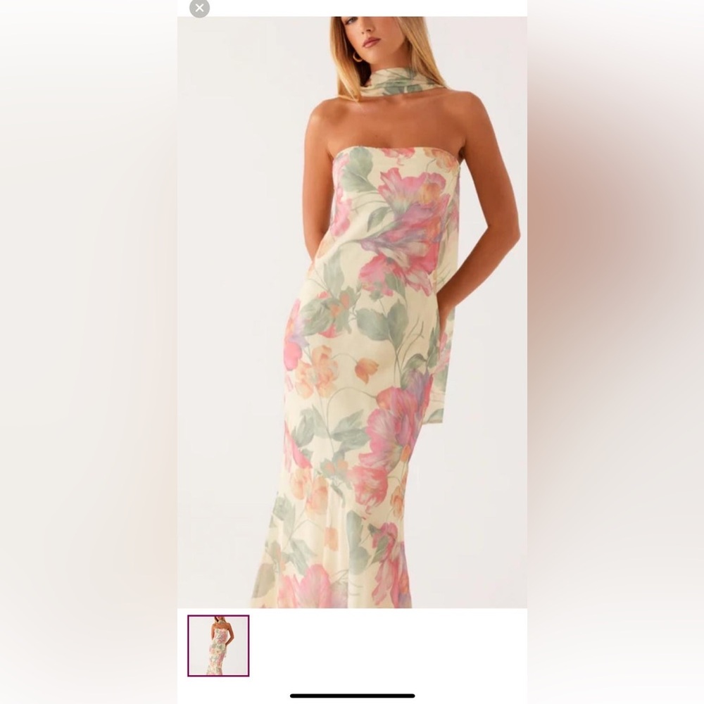 Peppermayo Strapless Floral Dress in Pink and Green